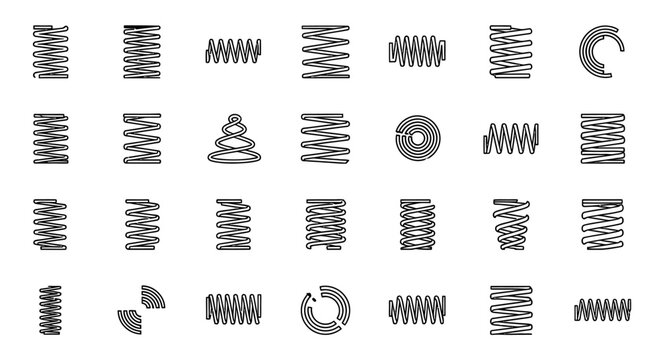 collection of spring icons illustrating different types and designs of coils