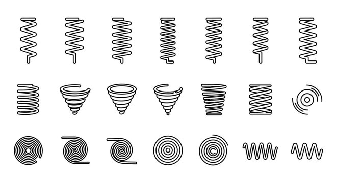 collection of various spring coil icons and symbols abstract representation