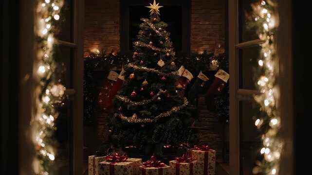 Christmas Tree with Gifts and Lights.