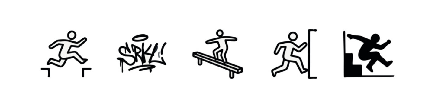 Parkour Athletics and Freerunning Minimalist Line Art Icon Set