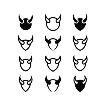 A set of devil horn icons in black silhouette style