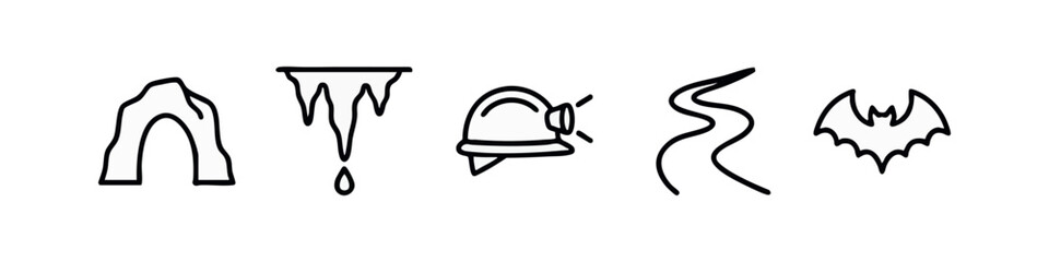 Fototapeta premium Cave Exploration and Spelunking Line Art Symbols