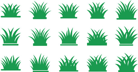 Fototapeta premium Set of Green Grass Clump Icons with Flat Base nature