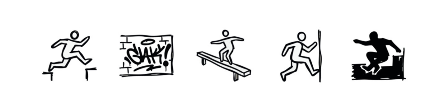 Parkour and Urban Extreme Sports Sketch Icons