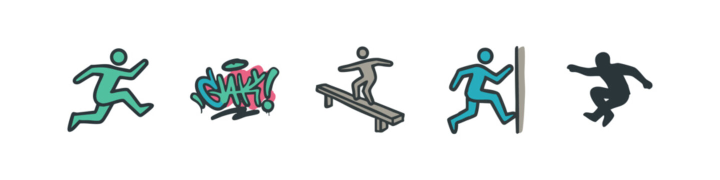Colored Parkour and Street Athlete Icon Collection