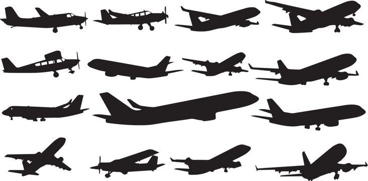 Airplane Silhouette Set - Commercial and Private Aircraft Icons