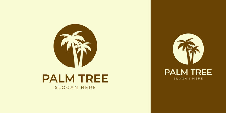 Minimalist Simple Palm Tree Graphic Element Tropical Circle Logo Design