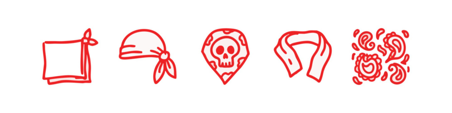 Doodle icons: Bandana, skull bandana, scarf, paisley pattern