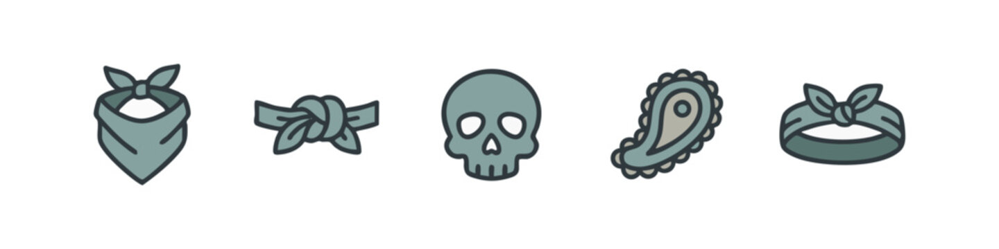 Color icons of bandanas, skull and paisley pattern