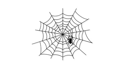 Obraz premium A detailed black spider sitting on a symmetrical cobweb, representing classic spooky Halloween decor.