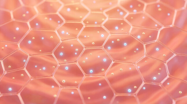Glowing skin cells under microscope, biotech skincare concept Generative AI.