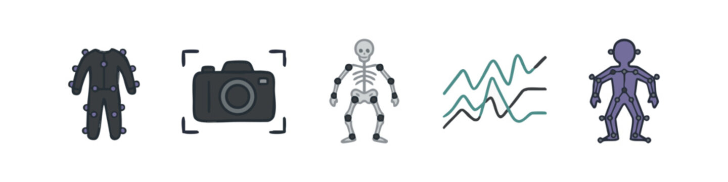 Motion Capture Icons: Suit, Camera, Skeleton, Waves, Figure