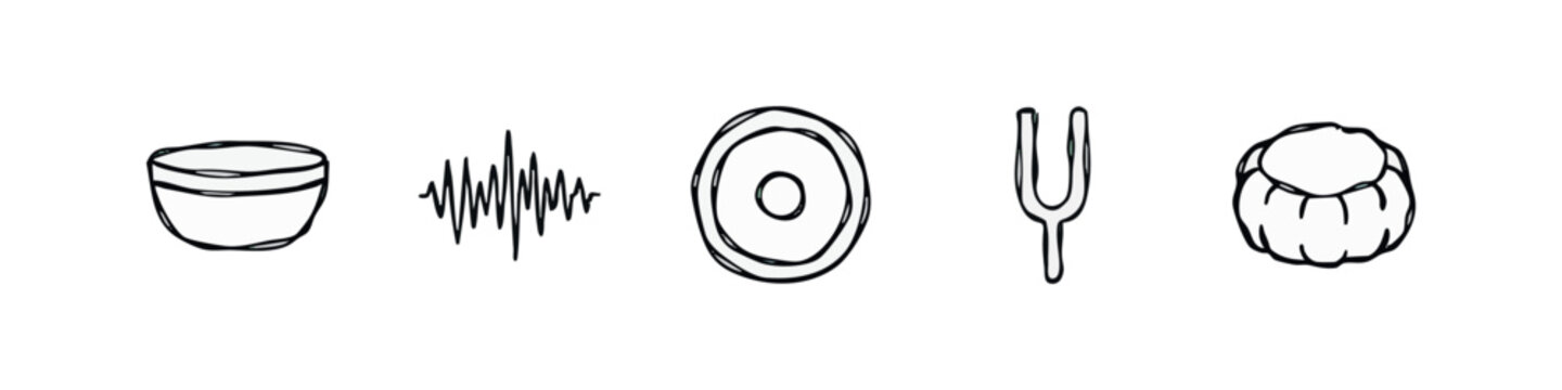 Doodle Icons: Bowl, Soundwave, Ring, Tuning Fork, Dumpling