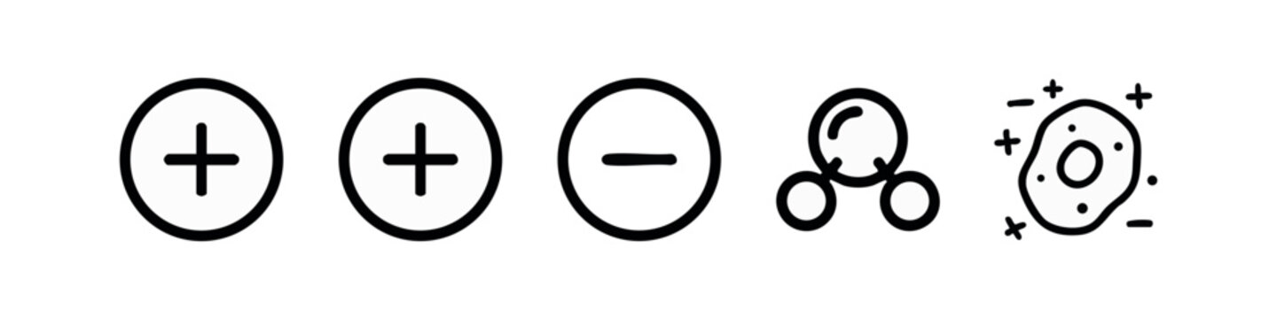 Line Art Icons: Plus, Plus, Minus, Molecules, Cell