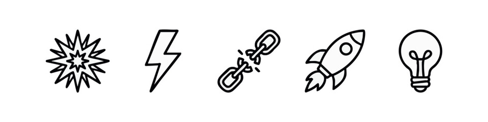 Clean Line Startup and Innovation Icons Set with Rocket Lightbulb and Broken Chain Symbols © liubomir118809