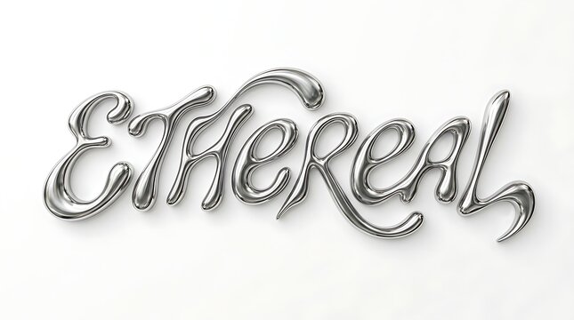Ethereal lettering: This image showcases the word Ethereal in flowing, stylized lettering, capturing a sense of lightness and dreaminess. The metallic effect gives it a modern, elegant touch.