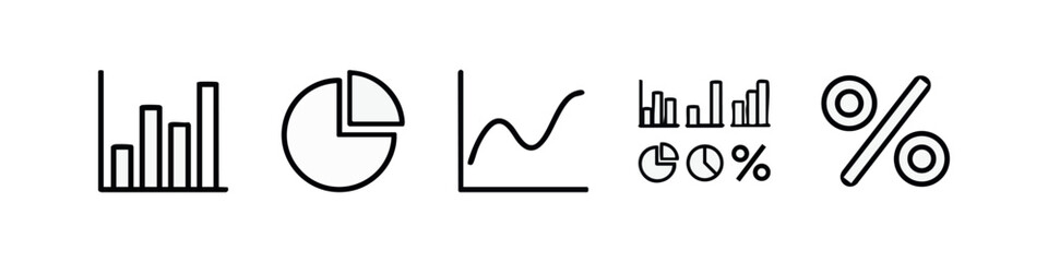 Fototapeta premium Clean Line Business Analytics and Infographic Icons with Graphs and Percent