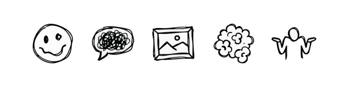 Emotions and Miscellaneous Concept Icons Rough Hand-Drawn Doodle Style