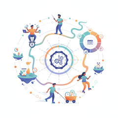 Fototapeta premium Time Management Work Life Balance Productivity Efficiency Flat Vector Illustration