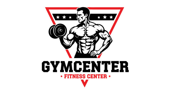 Muscular man lifting dumbbell strong.