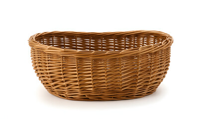 Fototapeta premium Natural woven rattan round basket with intricate lattice pattern texture woven basket natural texture