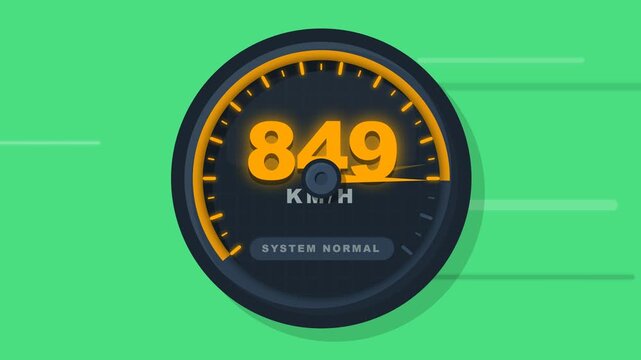 Digital Speedometer Animation with Glowing Numbers Showing High Velocity and Fast Performance in Kilometers per Hour