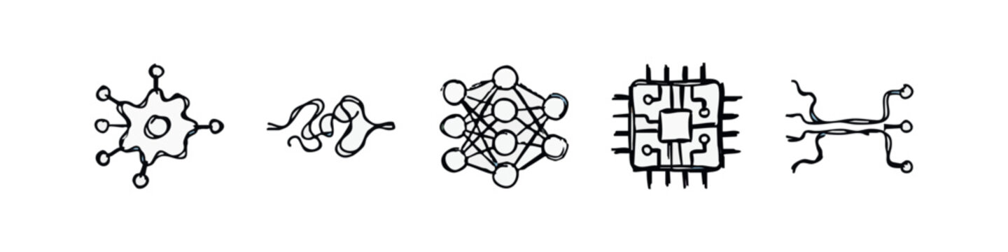 Artificial Intelligence and Computer Engineering Doodle Icon Set