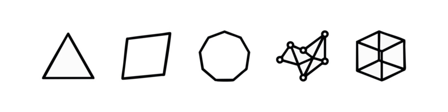 Geometric Shapes and Mathematical Symmetry Outline Icon Set