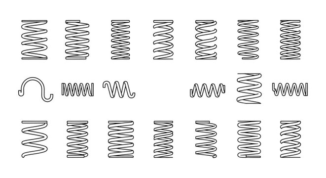 collection of various metal springs and coils in outline style engineering components