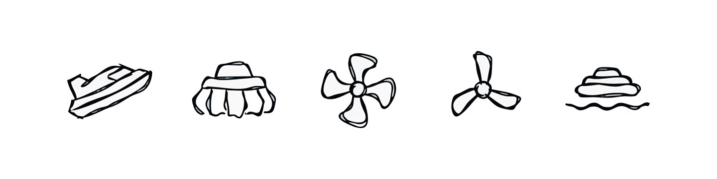 Hand Drawn Nautical and Marine Propulsion Icons Sketch