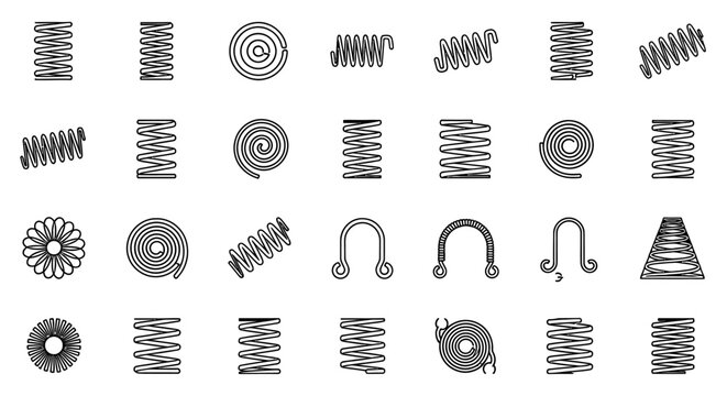 a collection of spring coil coil and spring vector icons showcasing various tension compression and spiral designs for engineering concepts.