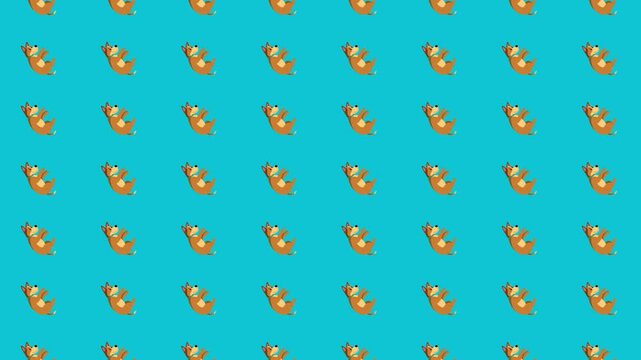 Seamless lying cartoon dogs pattern on turquoise background playful flat pet illustration clean repeating design