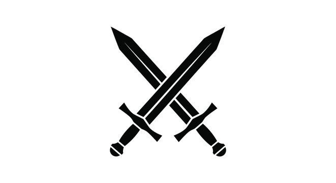 Two crossed swords are depicted in a stark black design creating a bold and dramatic silhouette high quality professional