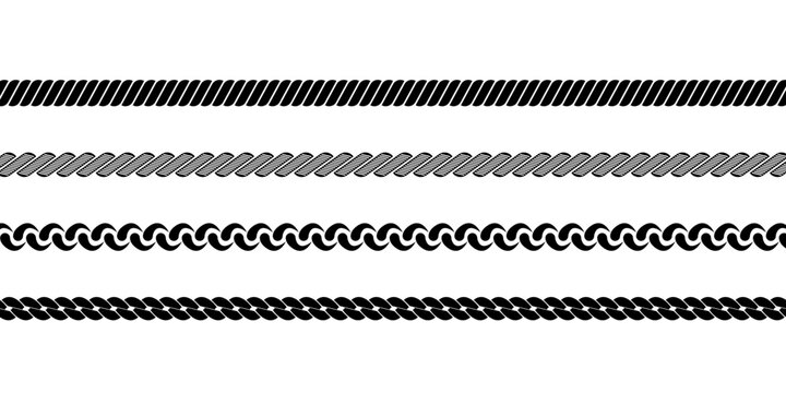 Straight rope border lines or dividers for adding sophistication to designs like invitations, certificates, or posters.