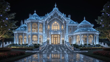 Fototapeta premium Luxury house made of glowing glass crystals