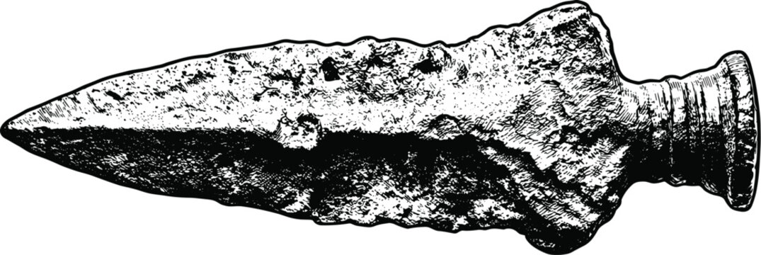 Detailed stone arrow point sketch on transparent background drawing.