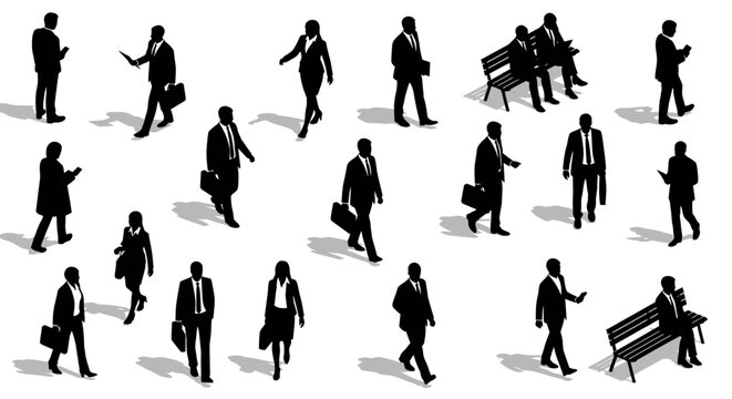 isometric business people silhouette vector set showing a crowd of corporate professionals in different poses
