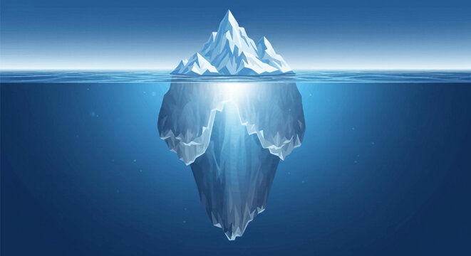 Iceberg with Hidden Depth Underwater Concept Illustration - Low Poly Style Design Representing Subconscious or Business Strategy