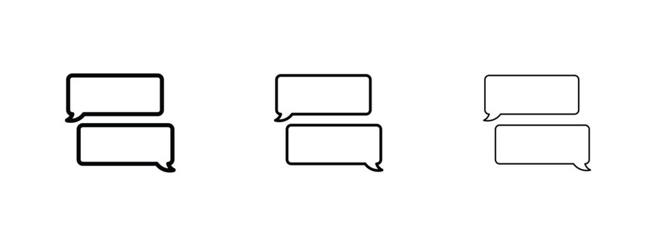Minimalist speech bubble icon set, black outline chat message symbols in various stroke weights, vector communication elements for web and app design