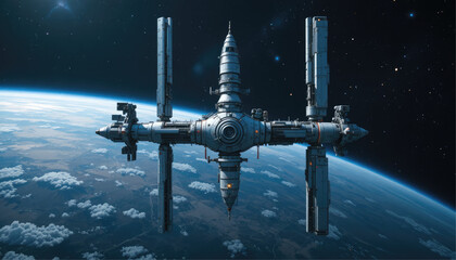 Naklejka premium AI-controlled space station