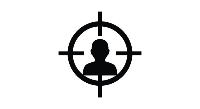 A black circular target reticle focuses on a dark human head silhouette suggesting surveillance or aiming silhouette high quality