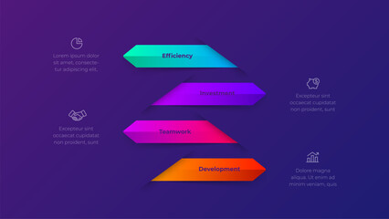 Fototapeta premium Four step horizontal arrow banner infographic on dark purple background