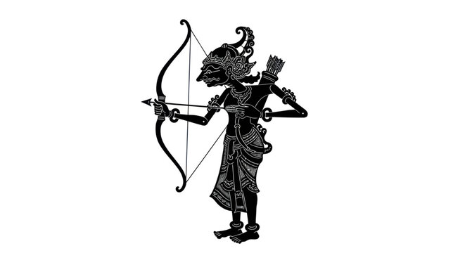 Wayang Kulit Archer Silhouette - Traditional Indonesian Shadow Puppet with Bow