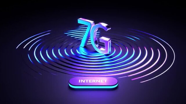 Radio wave with 7g icon. Internet button. 7g banner for streaming. 7G circle streaming icon with radio wave.
