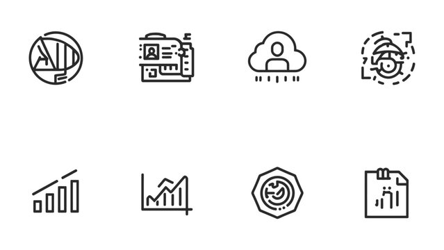 Icon Set: A collection of sleek, minimalist icons representing diverse themes from cloud computing to data analysis. conveying a sense of modern technology and user-friendly interface.