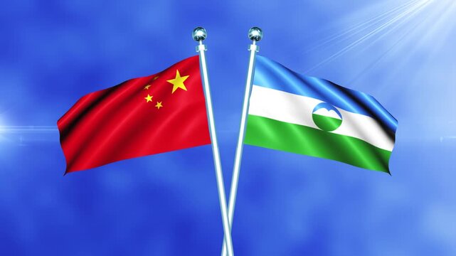 China and Kabardino-Balkaria Flag Waving On Pole Loop