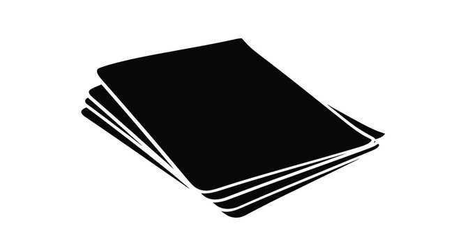 A minimalist representation depicts a stack of playing cards presented in a stark black silhouette against a white background