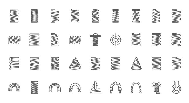 collection of different spring coil designs linear conical and arched shapes