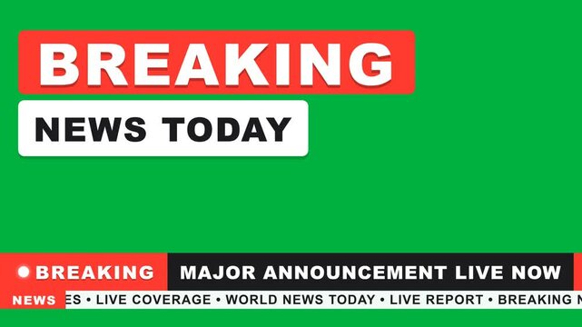 Breaking News Today Broadcast Template with Green Screen and Ticker Overlay for Live Announcement