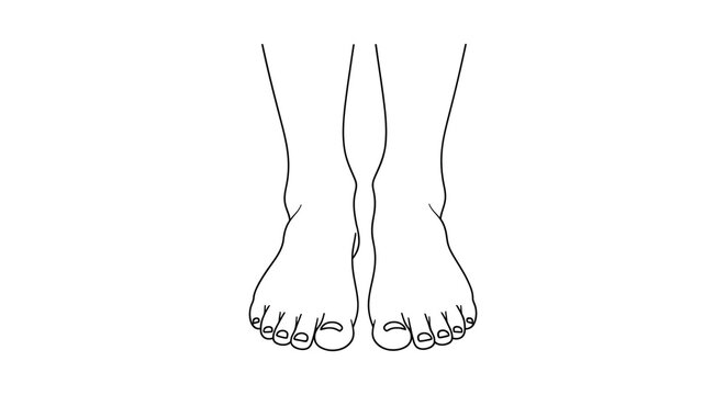 Minimalist line drawing depicting a pair of bare human feet from a low angle presented as a silhouette high quality professional